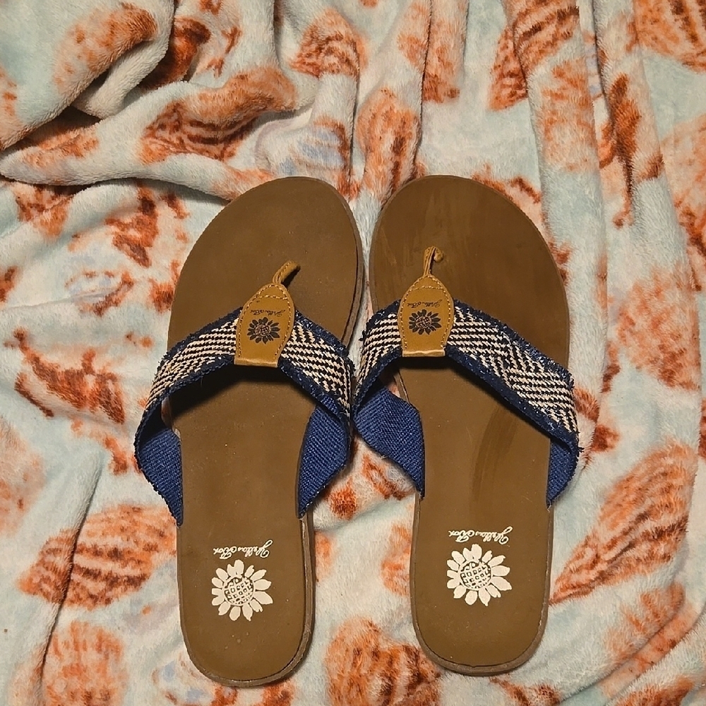 Yellow‎ Box Blue Flip Flops for Women